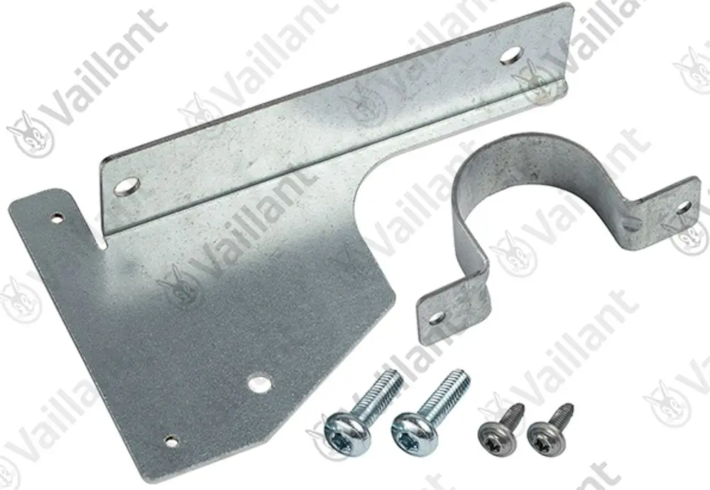 Vaillant Halterungsset aus Metall mit zwei Montageteilen und Schrauben, geeignet zur Befestigung einer Pumpe.